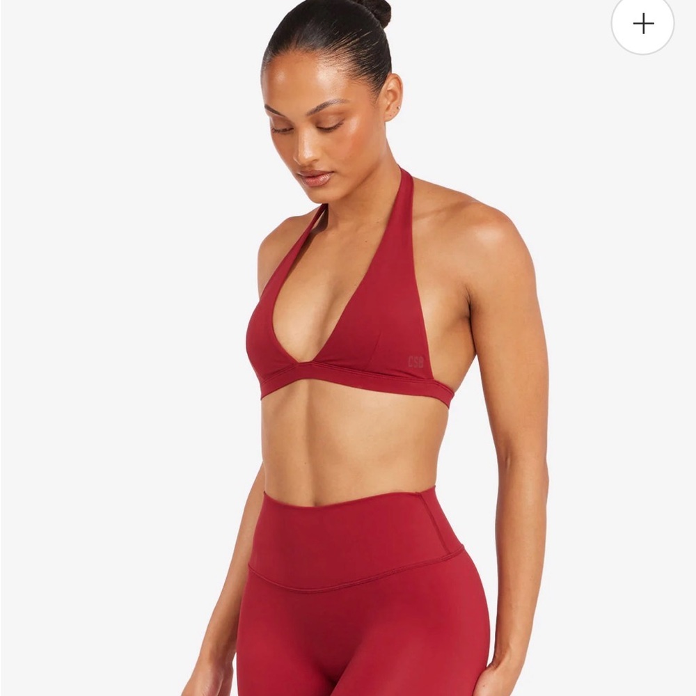 Halter V-Neck Sports Bra in Burgundy csb